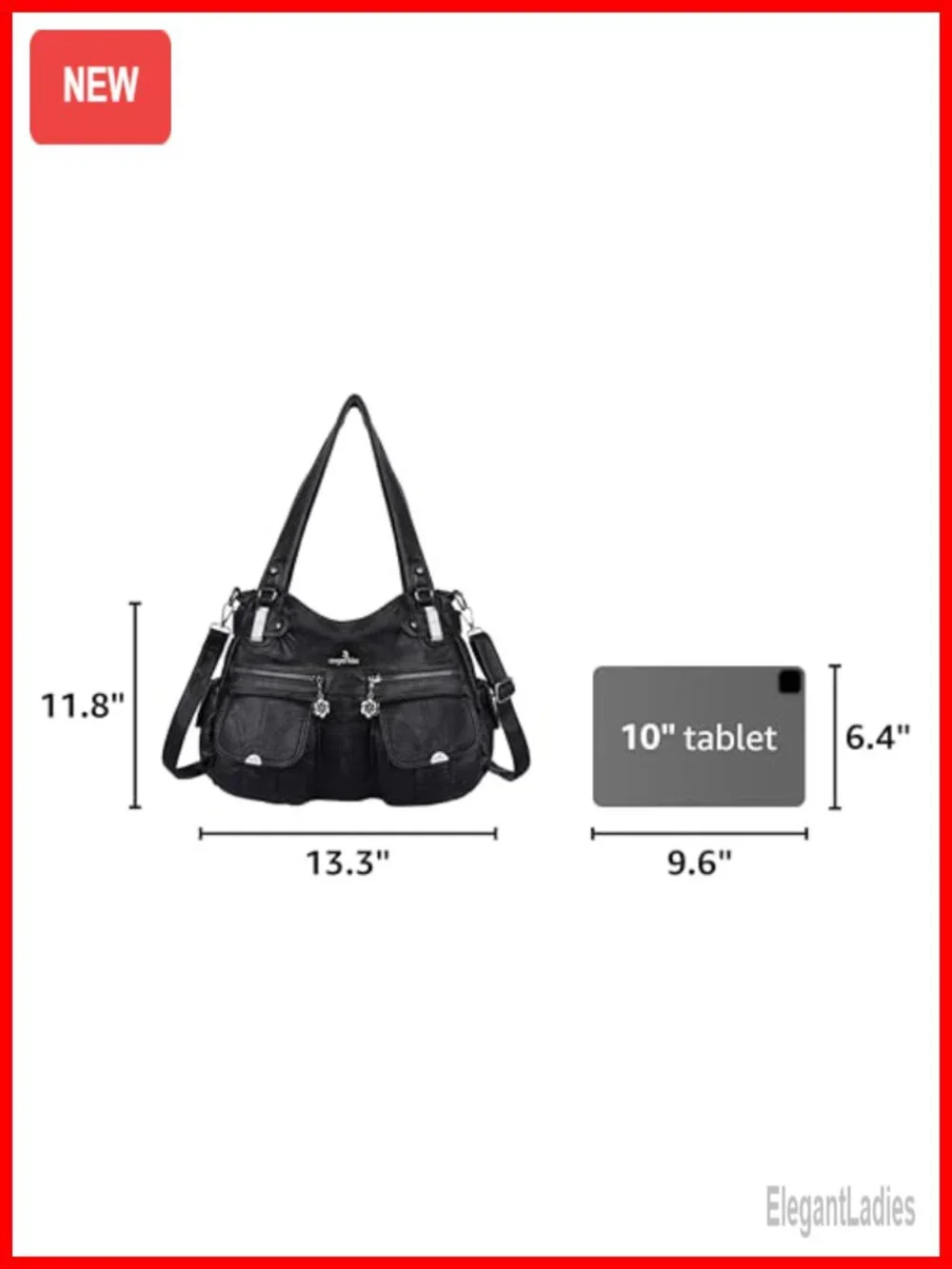 Washed PU Leather Satchel Handbag Double Zipper Multi Pocket Shoulder Bag
